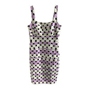 Sangria Dot Mid Length Dress Slim Square Neck Thick Strap Size 6 Purple Brown